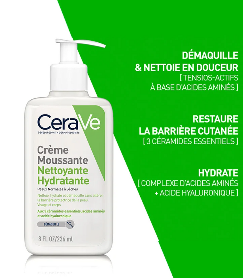 Cerave Crème Moussante Nettoyante Hydratante Peaux Normales à Sèches 236ml