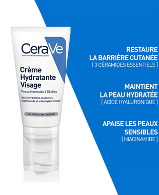 Cerave Crème Hydratante Visage Peaux Normales à Sèches 52ml