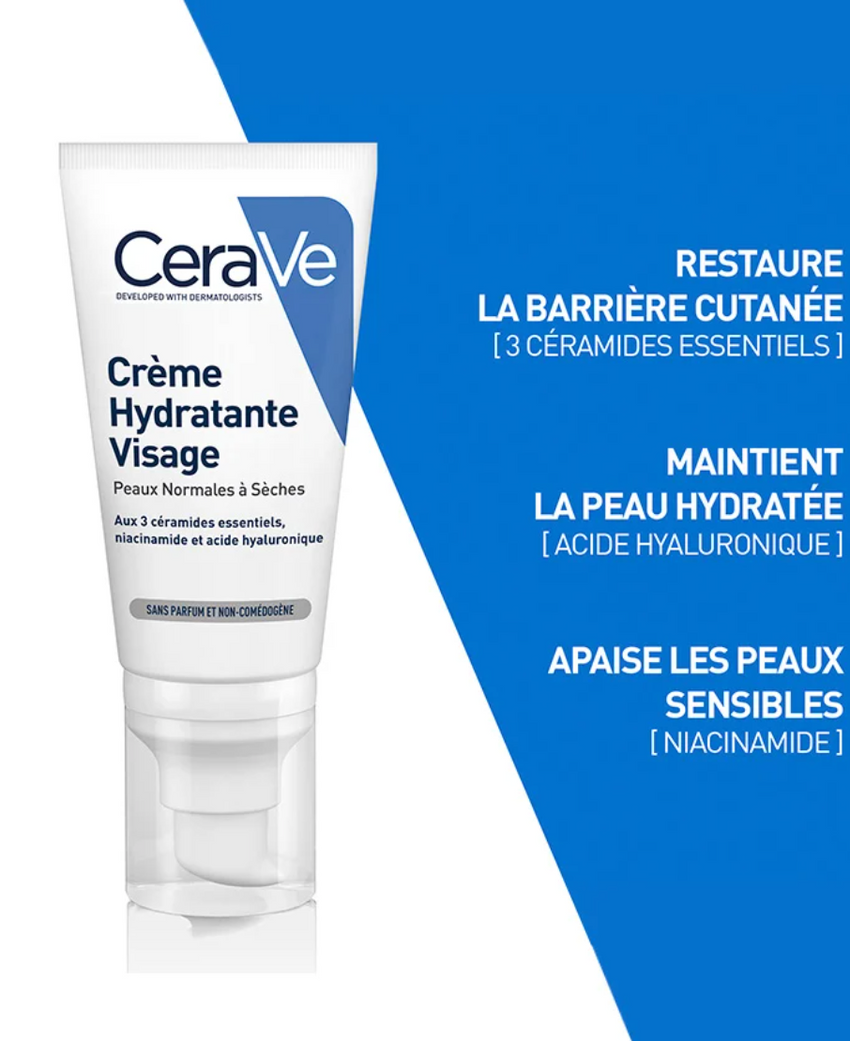Cerave Crème Hydratante Visage Peaux Normales à Sèches 52ml