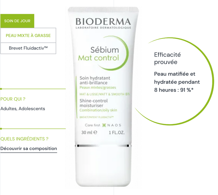 Bioderma Sebium Mat Control Soin Hydratant Anti-brillance 30ml