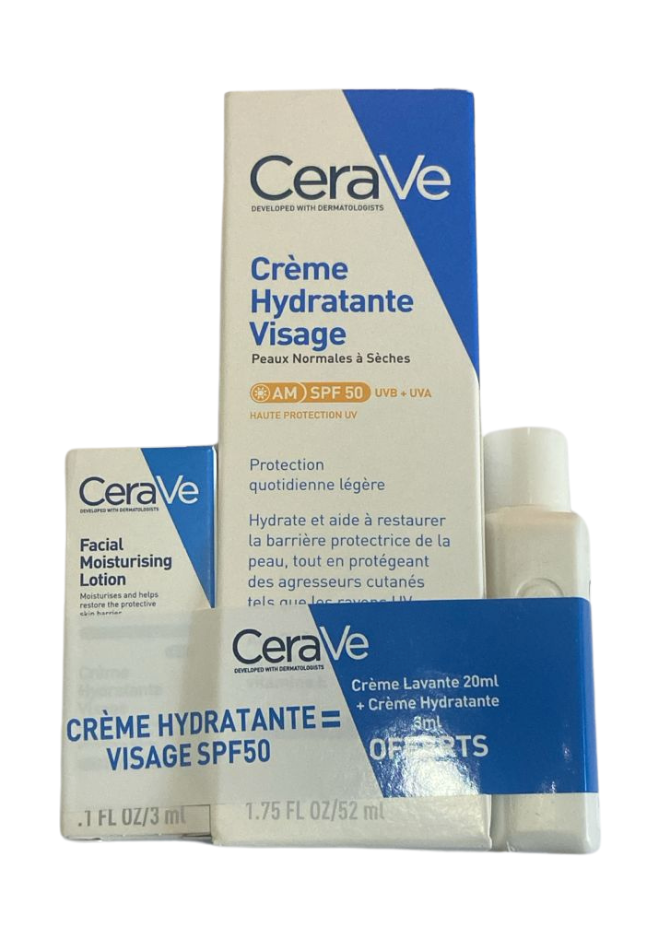 Crème Hydratante visage SPF50 + Crème Lavante 20ml Offert + Crème Hydratante 3ml Offert
